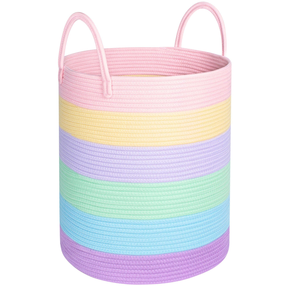 MINTWOOD Design large woven cotton rope basket with handles for laundry storage.