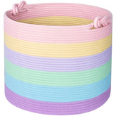 MINTWOOD Design MD-135 pastel rainbow basket showing soft cotton rope storage for toys