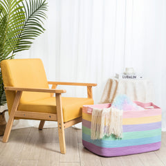 MINTWOOD Design pastel rainbow basket closeup adds stylish storage to decor.