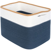 MINTWOOD Design Prussian Blue storage basket on shelf keeps clutter tidy.