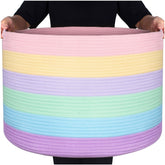 MINTWOOD Design Rainbow Basket front view highlights roomy storage for blankets and toys.