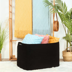 MINTWOOD Design rectangle rope basket with handles close-up highlighting reinforced stitching for heavy loads.