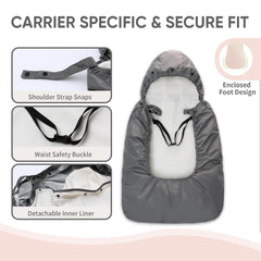 Miracle Baby Carrier Cover with shoulder strap snaps and waist buckle securing a stable fit