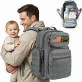MIRACOL Diaper Bag Backpack grey front view showcases rugged 40L capacity for dad-ready travel.