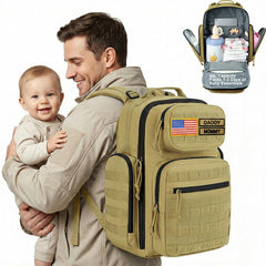MIRACOL Diaper Bag Backpack tan front view with rugged dad-friendly design for quick access