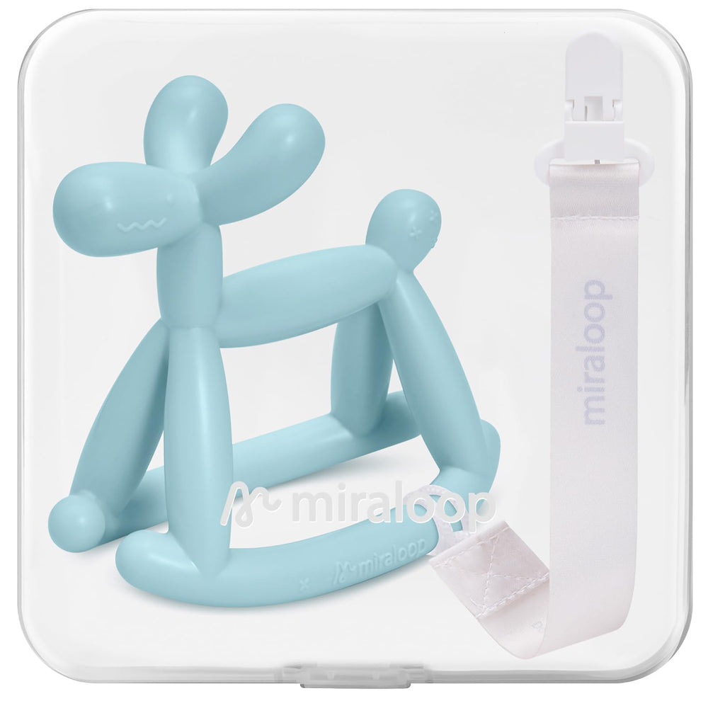 Miraloop baby teether rocking balloon dog provides soothing visual appeal and comfort