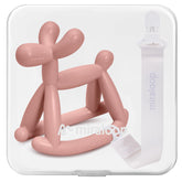 Miraloop teether balloon-dog coral front view offers soothing gum relief.