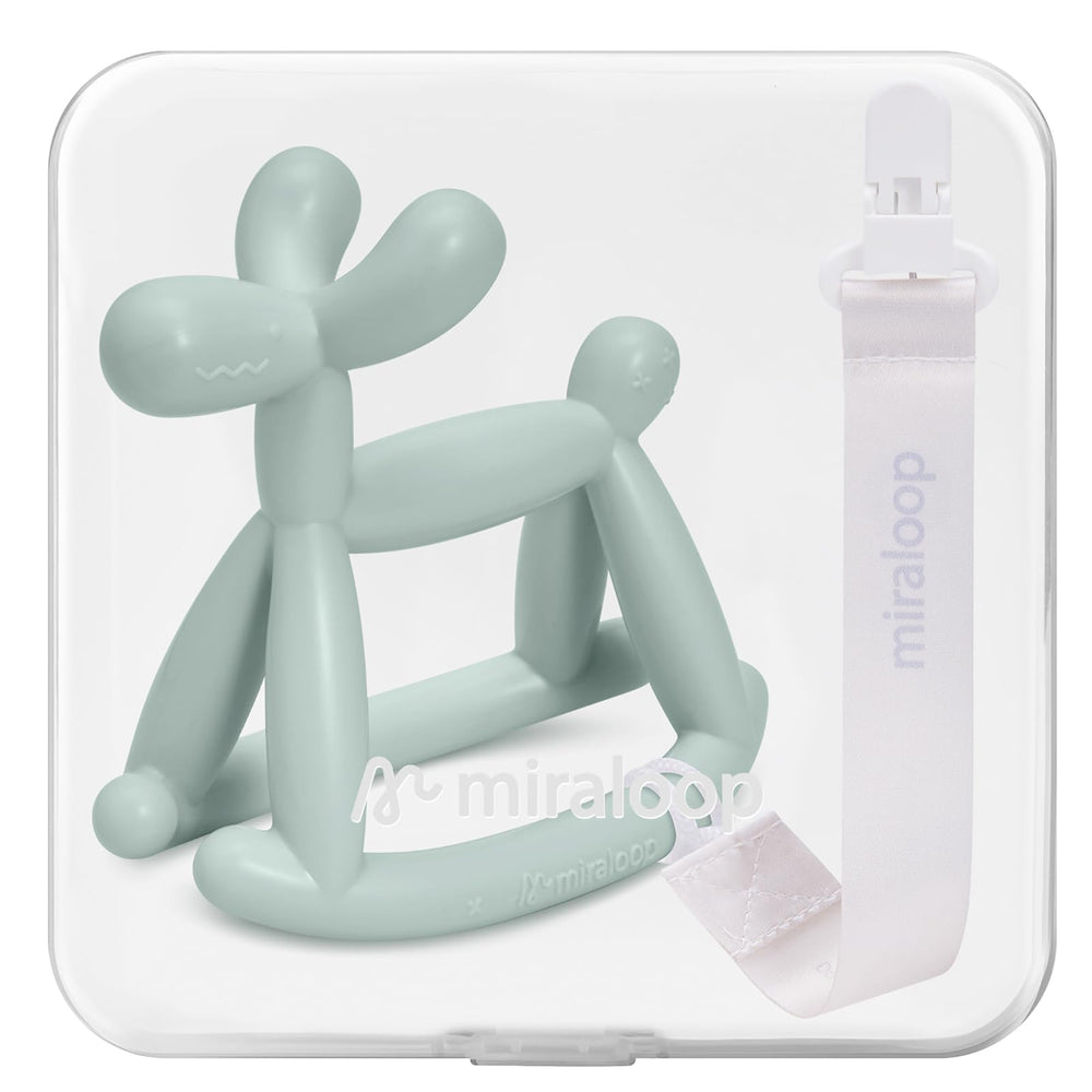 MIRALOOP teether rocking balloon dog calms gums with playful design.