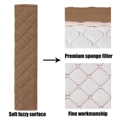MIRKOO seat belt cover pad demonstrates universal fit for cars, backpacks, and bags.