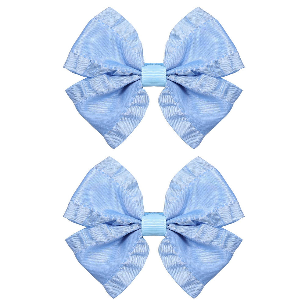 Miroksh antique blue satin ruffle bow clip with secure alligator grip for kids.