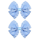 Miroksh antique blue satin ruffle bow clip with secure alligator grip for kids.