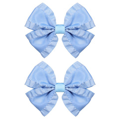 Miroksh antique blue satin ruffle bow clip with secure alligator grip for kids.