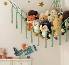 Mirolam boho decor display showing plush toys as a room accent.