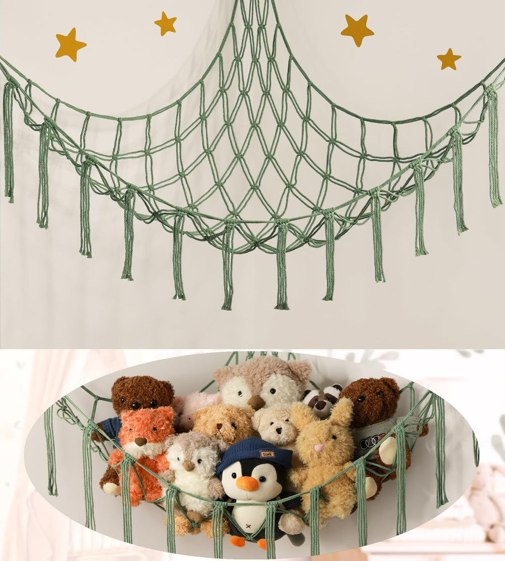mirolam stuffed animal hammock wall mount demonstrates space-saving storage in a child’s room