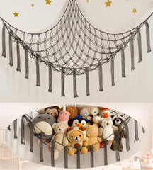 Mirolam stuffed animal storage hammock net corner hanging view shows space-saving organization