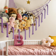 Mirolam toy hammock net close-up showing durable cotton macrame for long-lasting organization.