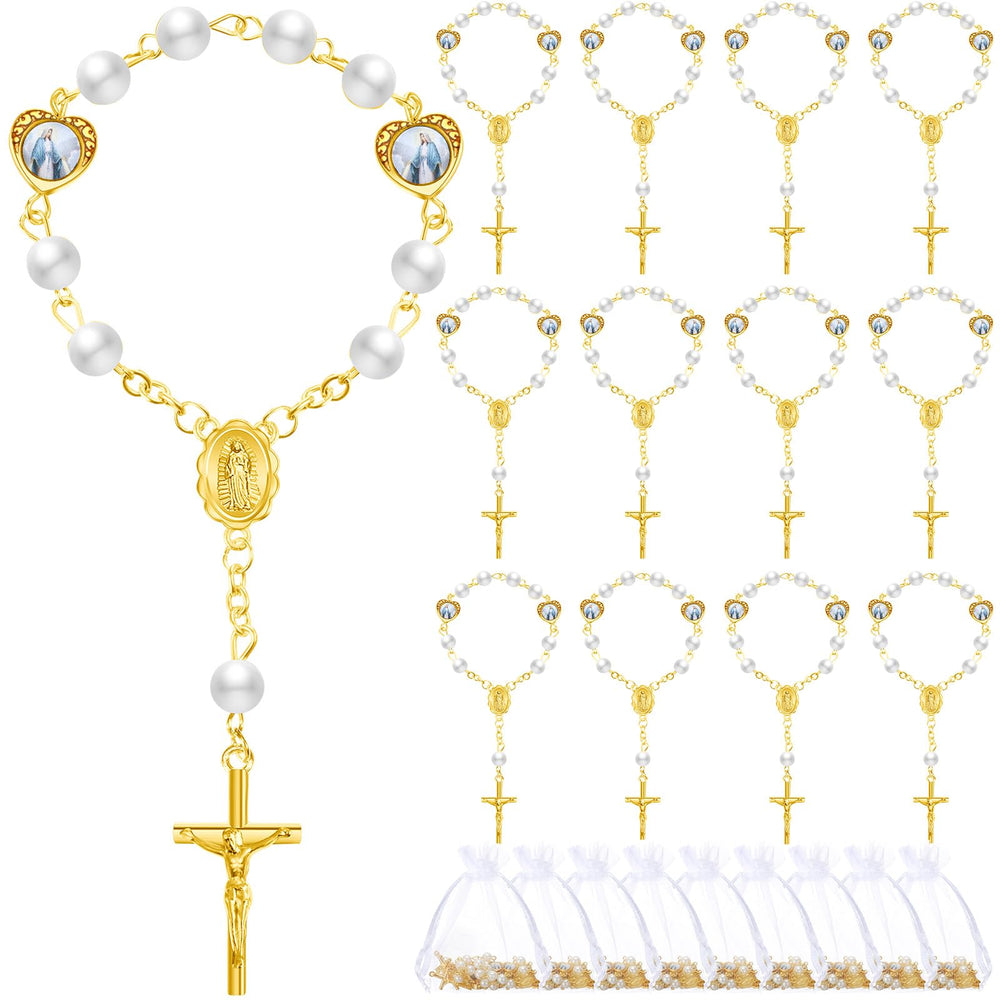 Misdary baptism rosary 30-pack in organza bags, elegant faux pearls for guest favors.