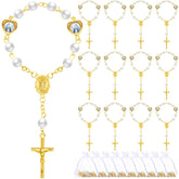 Misdary baptism rosary 30-pack in organza bags, elegant faux pearls for guest favors.