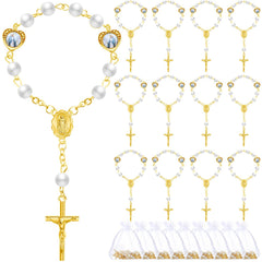 Misdary baptism rosary 30-pack in organza bags, elegant faux pearls for guest favors.