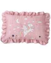 Miss Adola unicorn ruffled pillowcase on soft muslin for cozy sleep
