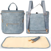 Miss Fong diaper bag backpack front view shows organized layout for quick access.