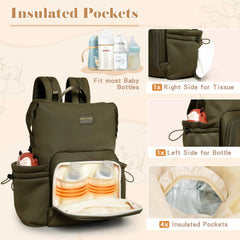 miss fong diaper bag backpack green insulated bottle pockets keep feeds ready.