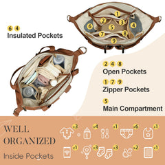 Miss Fong leather diaper bag tote with 11 pockets showcases spacious organization