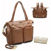 Miss Fong leather diaper bag tote inside view shows organized compartments for quick access