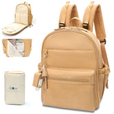 Miss Fong Leather Diaper Bag Peanut front view shows organized compartments for on-the-go parenting.
