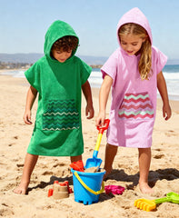 MissShorthair kids hooded towel poncho hood feature adds cozy warmth after water play.
