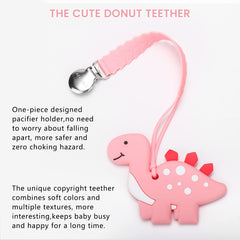 MISSLILI one-piece design teether with clip shown in action for safe, mess-free use.