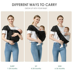 MISSWISDOM baby sling ergonomic M-position supports natural hip seating.