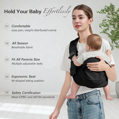 MISSWISDOM baby sling shoulder strap adjustment demonstrates customizable fit for growing babies.