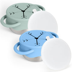 Mity Rain stainless base—two-pack for mess-free toddler snacking.