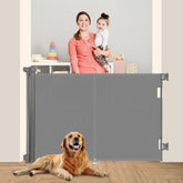 Miumoon 59-inch retractable gate assembly shown, easy to install for families with toddlers.