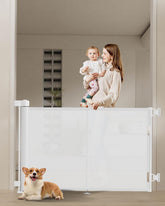 Miumoon 59-inch retractable gate top view with reinforced fiber bars for stability.