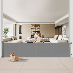 Miumoon retractable baby gate assembly shows sturdy setup for fast door installation.
