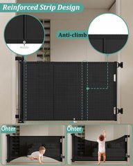 Miumoon retractable baby gate in doorway demonstrates one-handed operation for adults.