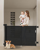 Miumoon retractable gate shows 50-inch width for doorway safety