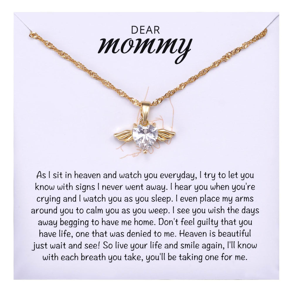 MIXJOY Mama of an Angel Baby Necklace gold close-up shows a memorial keepsake.