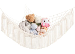 Mkono stuffed animal hammock setup displays toys neatly in a cozy nursery.