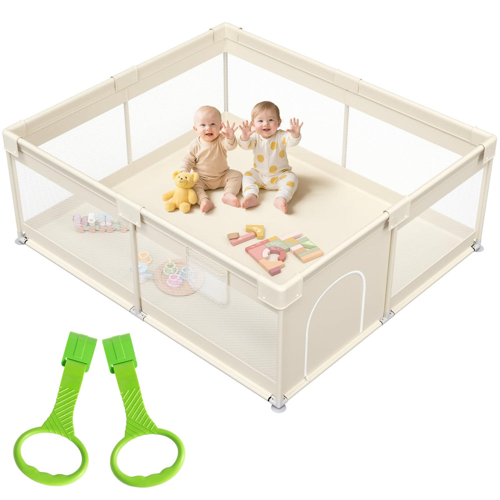 Mloong large playpen setup shows spacious 69x59in area for safe family supervision