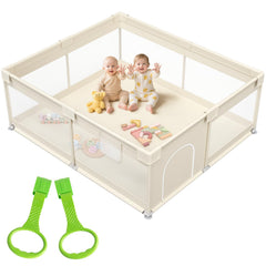Mloong large playpen setup shows spacious 69x59in area for safe family supervision