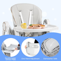 MMBABY high chair demonstrating modes for eating, play, and learning activities