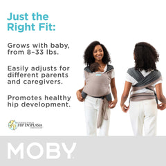 Moby Baby Wrap in toddler hip carry demonstrating versatile growth from newborn to 33 lbs.