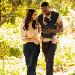 Moby Basics wrap on-the-go shows adjustable fit for all body types.