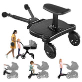 Moclever universal stroller board with seat attached for easy toddler riding on family outings.