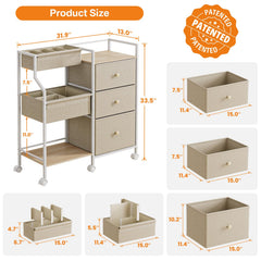 Modanais 3-tier rolling cart with dividers and drawers helps organize wipes, bottles, and bibs neatly.