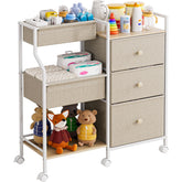 Modanais baby organizer rolling cart viewed from side, versatile nursery storage for diapers and toys on-the-go.