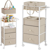 Modanais diaper caddy with wood panel top for organized baby essentials.